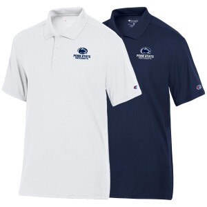 white and navy polos with Penn State University below Athletic Logo on left chests
